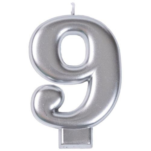 Свеча Цифра Серебряная "9" 
