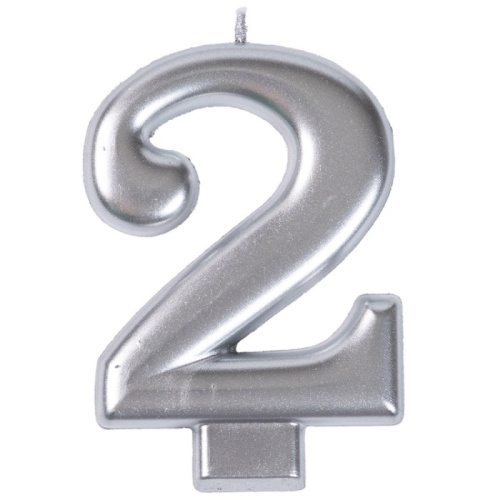 Свеча Цифра Серебряная "2" 