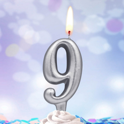 Свеча Цифра Серебро, Стильная "9" 