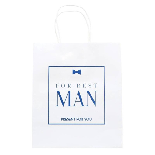 Пакет Подарочный Best Man, Белый с Синим, Крафт 22/25см 