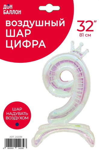 FA 32" Цифра Перламутровая с Короной "9" на Подставке 