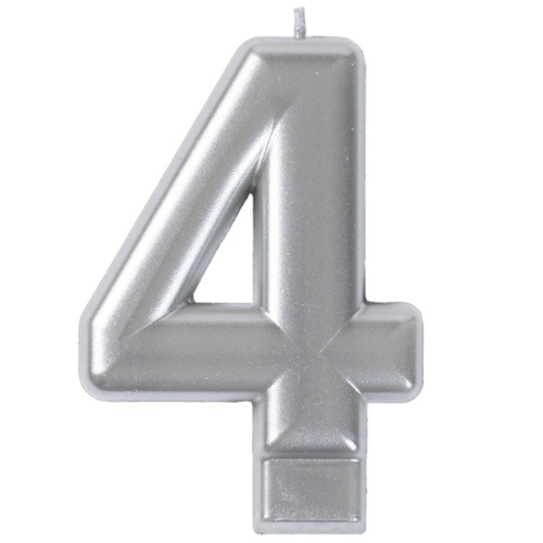 Свеча-Цифра Серебряная "4"