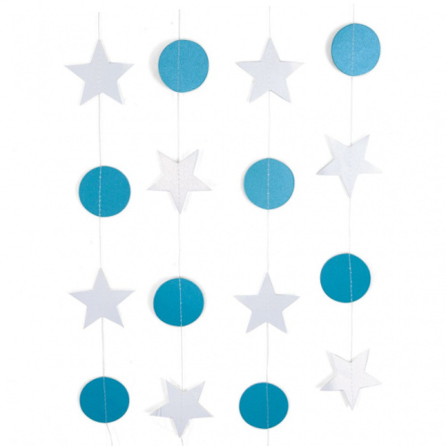 Гирлянда Вертикальная Звезды с Кругами Голубой/Белый 2,5м 