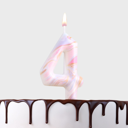 Свеча Цифра Белый Мрамор "4" на Шпажке 