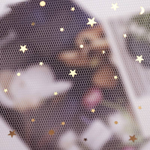 Фатин Розовый с Золотыми Звездами, Рулон 480мм/4,57м 