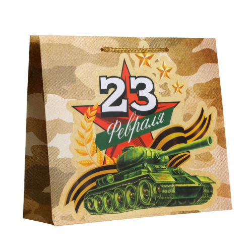 Пакет подарочный С 23 Февраля, Камуфляж Крафт 25/21см 