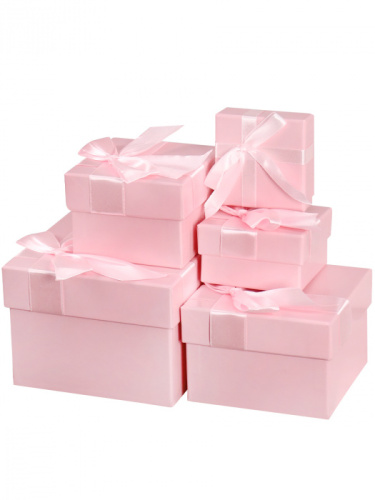 Набор коробок 5 в 1 Прямоугольные Розовые с Лентой 