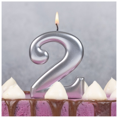 Свеча Цифра Серебряная "2" 