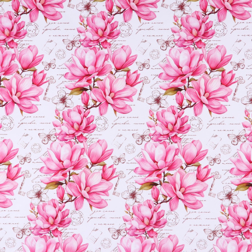 Бумага упаковочная Розовые Цветы на Белом 70/100см 