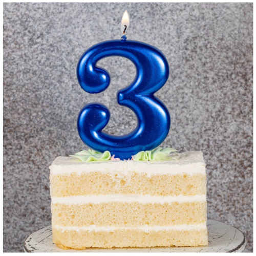 Свеча Цифра Синяя "3" 