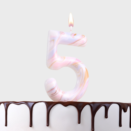 Свеча Цифра Белый Мрамор "5" на Шпажке 