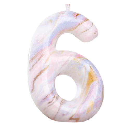 Свеча Цифра Белый Мрамор "6" на Шпажке 