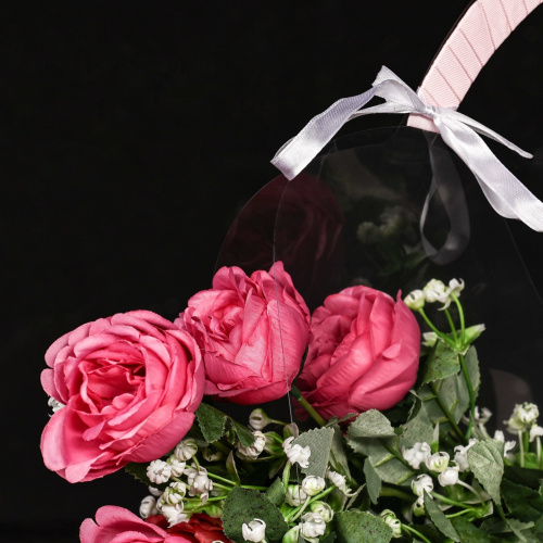 Переноска для цветов с розовой лентой, 30х25х12см  