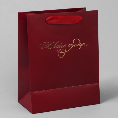 Пакет подарочный От Сердца, Однотонный Бордо 18/23см 