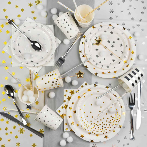 Тарелки Звезды Серебро на Белом 18см/6шт 