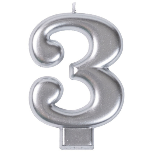 Свеча Цифра Серебряная "3" 
