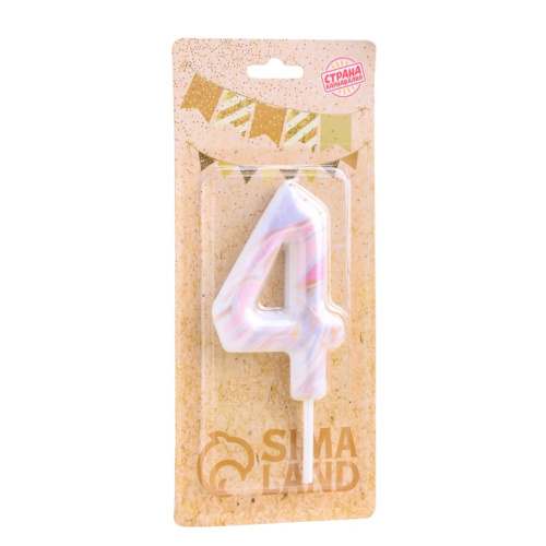 Свеча Цифра Белый Мрамор "4" на Шпажке 
