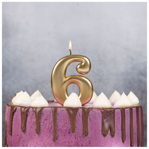 Свеча Цифра Золотая "6" 