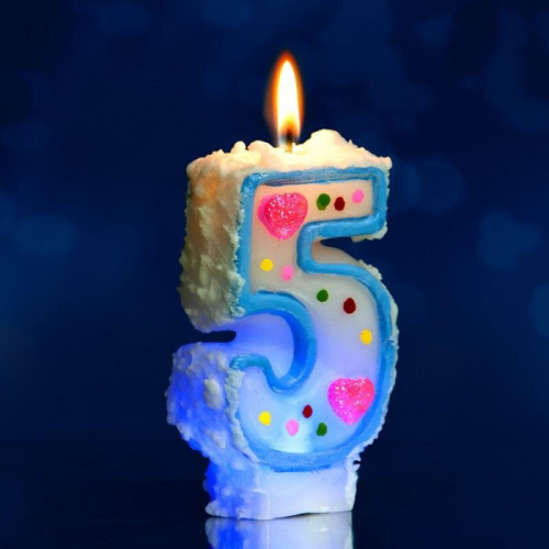 Свеча Цифра "5" Мигающий Хамелеон 