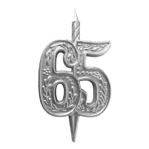 Свеча Цифра Юбилей "65" Серебряный Узор 
