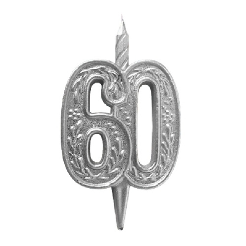 Свеча Цифра Юбилей "60" Серебряный Узор 