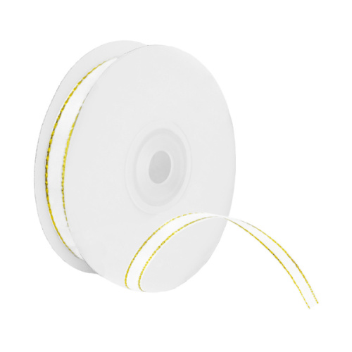 Лента Атласная Белая с Золотом 6мм/23м 