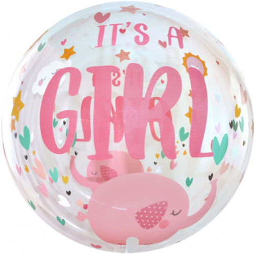 FA 18" Deco Bubble It`s a Girl, Розовый Слон, Прозрачный 