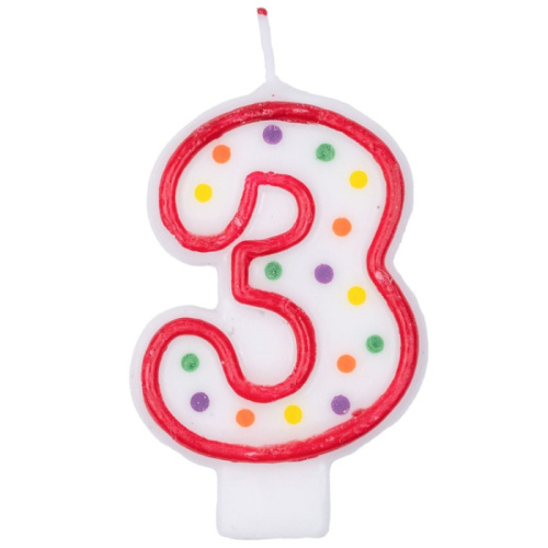 Свеча Цифра Белая в Горошек "3" 