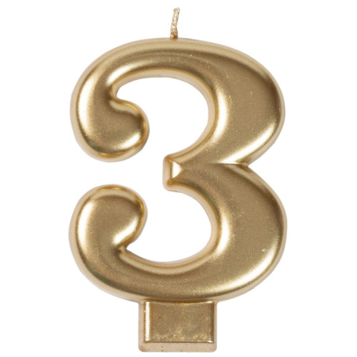 Свеча Цифра Золотая "3" 