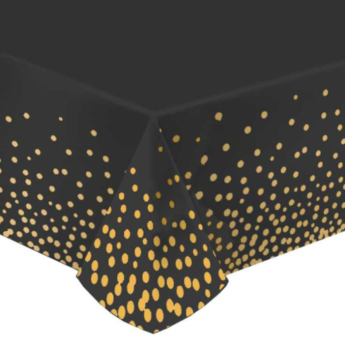 Скатерть Конфетти Золотое на Черном, Металлик 1,37/1,83м