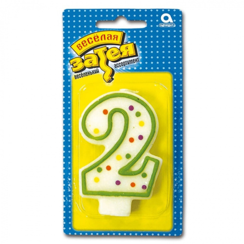 Свеча Цифра Белая в Горошек "2" 
