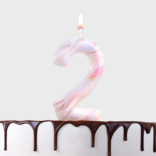 Свеча Цифра Белый Мрамор "2" на Шпажке 