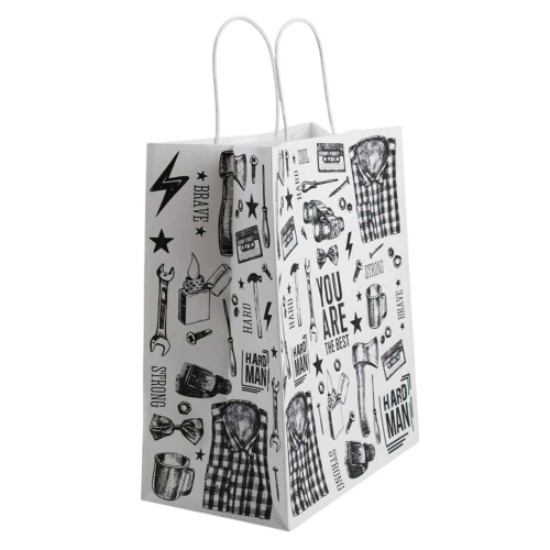 Пакет Подарочный Hard Man, Белый Крафт 28/32см 
