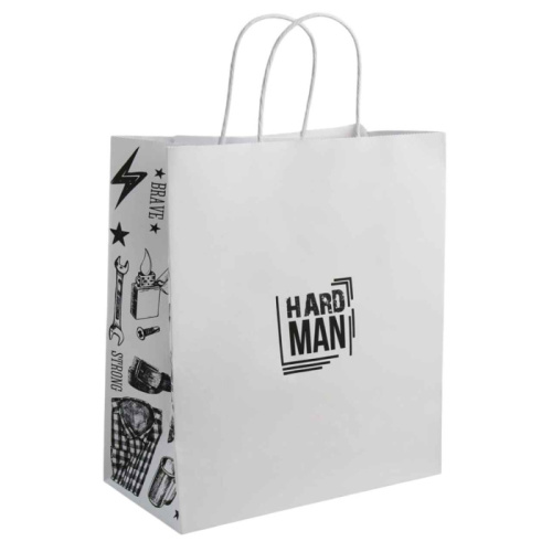 Пакет Подарочный Hard Man, Белый Крафт 28/32см 