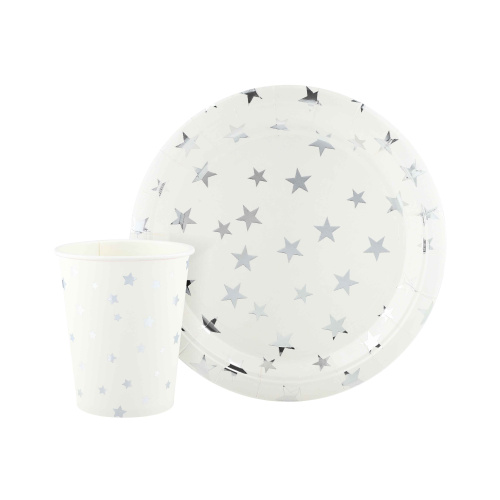 Тарелки Звезды Серебро на Белом 18см/6шт 