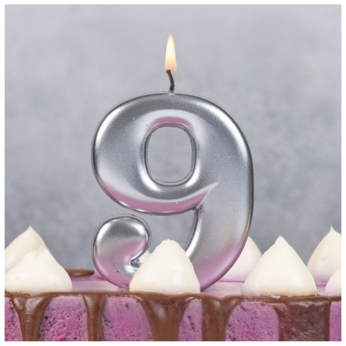 Свеча Цифра Серебряная "9" 