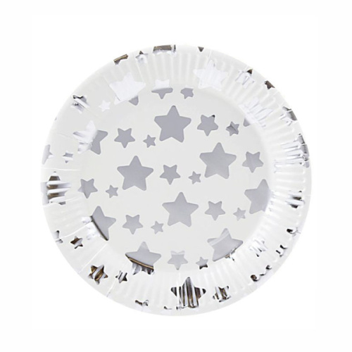 Тарелки Звезды Серебро на Белом 18см/6шт 