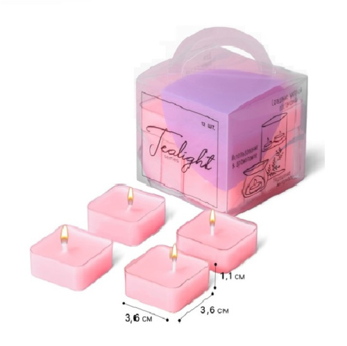 Свечи Чайные Квадратные в Прозрачной Гильзе 4см/12шт 