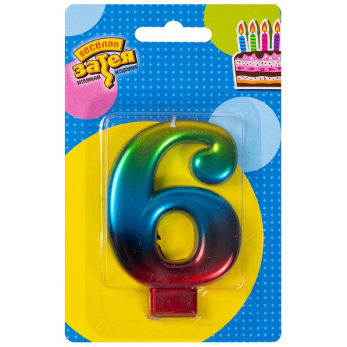 Свеча Цифра Радуга "6" 