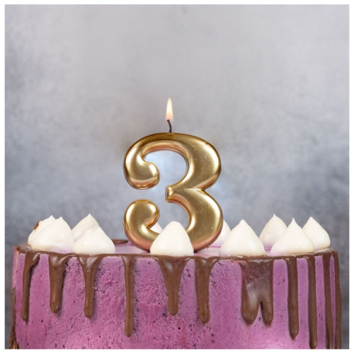 Свеча Цифра Золотая "3" 