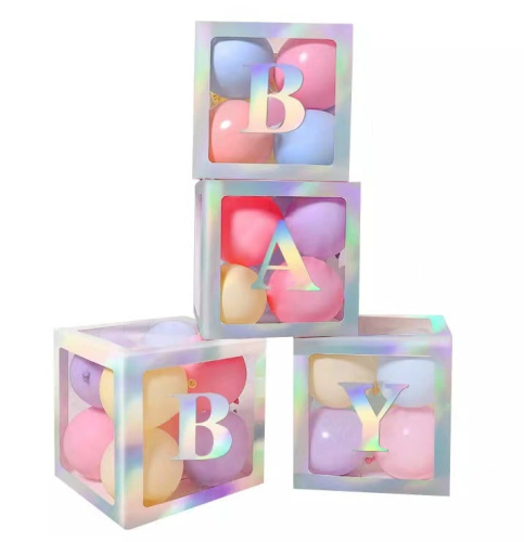 Коробки для шаров Прозрачные, Перламутровые, Baby 30см/4шт