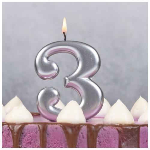 Свеча Цифра Серебряная "3" 
