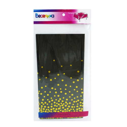 Скатерть Конфетти Золотое на Черном, Металлик 1,37/1,83м