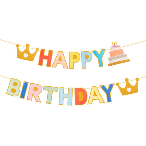 Гирлянда - Буквы HB! Короны и Торт, Макарунс, Глиттер 2м 