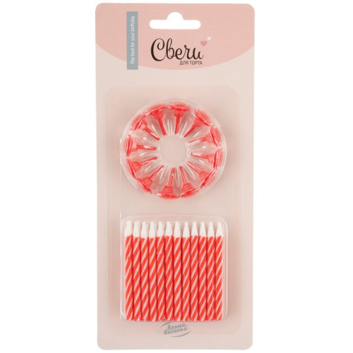 Свечи Красно-Белые, Классик, Держатели 6см/24шт 