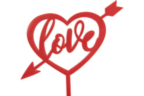 Топпер Сердце Love, Стрела Амура Красная 12х14см